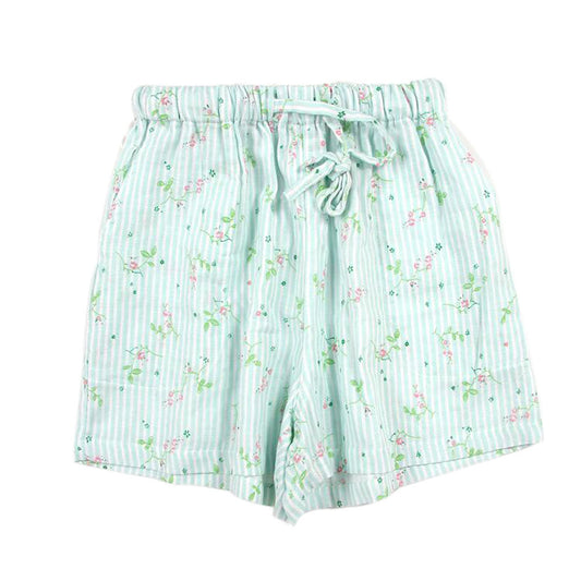 Serene Bloom Cotton Lounge Shorts – Green Florals
