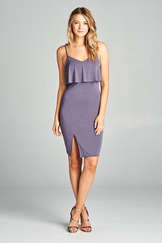 Riviera Ruffle Slit Bodycon Dress – Sleeveless &amp; Chic